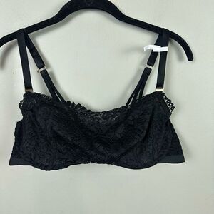 Aerie lace overlay balconette push up black bra 36D
